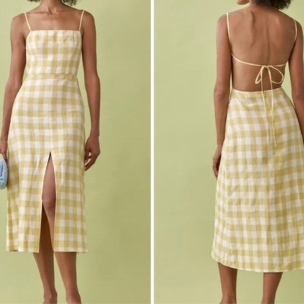 Reformation Yellow Check Backless Dress
